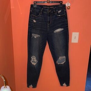 American Eagle Outfitters Women's Ripped Dark Blue Skinny Jeans